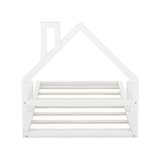 Twin Size Wood Floor Bed with House-shaped Headboard, White WF304145AAK