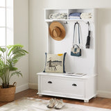 Modern Classic Hall Tree Shoe Rack Bench and Coat Hooks for Hanging Storage, Entryway Bench W2275P210038