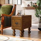 Solid Wood End Table, Rectangle 23.6 inch Narrow Side Table with Drawer, Vintage Bedside Table W1202P176736