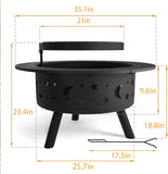 ZNTS 35 Inch Outdoor Wood Pits, Metal Round Bonfire Firepit with Grill Grate for Backyard, 38262507