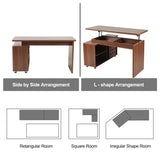 55.1''L, Home Office L-Shaped Versatile Desk Height Adjustable Extendable Desk with Storage Drawers N843P293669W