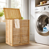 Bamboo Laundry Hamper with Lid Foldable Clothes Basket with 2-Section Removable Liner Bag, 91307631