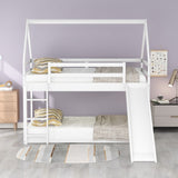 ZNTS Twin Size Bunk House Bed with Slide and Ladder,White WF285894AAK