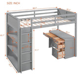 Twin Size Loft Bed with Ladder, Shelves, and Desk, Gray 83068138