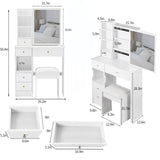 Small Size Left Drawer Desktop Vanity Table Cushioned Stool, Extra Large Sliding Mirror, Multi W936P226026