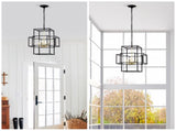4-Light Metal Lantern Tiered Pendant Hanging Light Fixtures, Industrial Farmhouse Adjustable Height W1592P247685