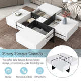 ON-TREND Unique Design Coffee Table with 4 Hidden Storage Compartments, Square Cocktail Table with WF305182AAK