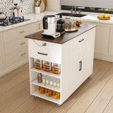 46" Kitchen Island on Wheels with Storage & Power Outlet - Movable Rustic Breakfast Bar Table, Wood W2700P300559