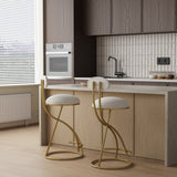 Round Bar Stool Armless Velvet Barstools with Back Set of 2 Upholstered Counter Chair for Dining W1757P167860