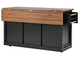 53.7" Farmhouse Kitchen Island with Power Outlet, 2 Sliding Barn Door Kitchen Storage Island with 49840262
