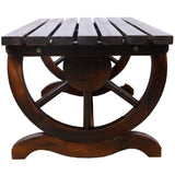 Outdoor Rustic Wooden Bench with Wagon Wheel Legs, 2 People Outdoor Bench Garden Bench Front Porch W465P222623