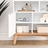 Colorblocking Storage Cabinet with Solid Wood Base & feet, Floor Cabinet for Bedroom Living Room W1801P195703