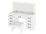 Vanity Desk Set with Large Lighted Mirror and Powre Outlet, Glass Top Makeup with 9 Drawers, 08262399