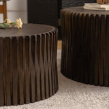 Vintage Fashion Style Cylindrical Nesting Coffee Table Set with Vertical Textured Embossed Design W757P195739