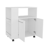 FM FURNITURE Linden Kitchen Cart with Microwave Shelf. Open Storage. and Two-Door Cabinet. White B128P283298