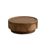 Coffee Table Round Wood Modern Solid Wood Veneer Handcrafted Relief Tea Table with Sturdy Pedestal W3158P323243
