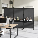 3-Panel Folding Divider with Lockable Wheels and 3 Metal Shelves Black 83574560