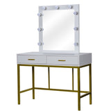 ZNTS FCH Single Mirror With 2 Drawers And Light Bulbs, Steel Frame Dressing Table White 15987661