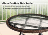 Outdoor Side, Round Rattan Patio Side, Small Foldable Wicker with Tempered Glass 95990667