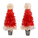 Lighted Santa Hat Style Tree Set of 2, 4ft Artificial Tree with Warm White Lights, N710P181810J