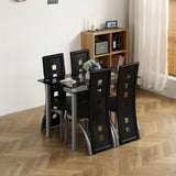 ZNTS 5 Pieces Dining Table Set for 4, Kitchen Room Tempered Glass Dining Table, 4 Chairs, Black,Table 03640363