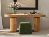 Jesse 55.5" Single Drawer Fluted Oval Console Desk, Honey Brown Rubberwood B2719P277875