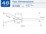48" White Blades Lowe Profile Ceiling Fans with Light W1367134171