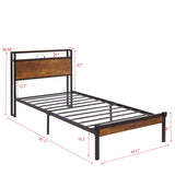 Twin Size Metal Platform Bed Frame with Wooden Headboard and Footboard with USB LINER, No Box Spring W311134483