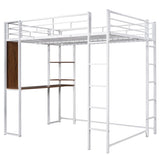 ZNTS Full Size Metal Loft Bed with 2 Shelves and one Desk ,White 88167022