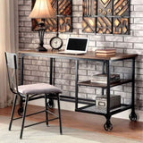 Industrial Inspired Desk With An Antique Black Metal Construction Replicated Wood Top And Caster B2741P342771