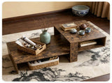 2-Tier Modern Geometric Coffee Table Engineered Wood Low Center Table with Storage Shelf, Waterproof 39393692