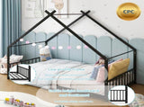 Black House Shaped Twin Size Kids Metal Bed with Side Rails, Platform Bed No Box Spring Needed, Safe 35174809