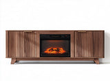 Walnut Cabinet with Gold Handles, 147.32*34.5*81.3cm, Embossed MDF with Melamine Foil, Double Grille 27492167