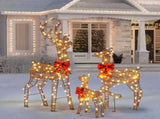 3-Piece Lighted Christmas Reindeer Family Outdoor Decorations, Weather Proof Rattan Deer Family 90191164