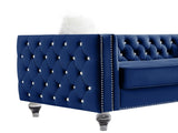 Navy Blue,-seater Sofa, Velvet Crystal Buckle Upholstery Sofa, Crystal Feet, Removable Cushion, 00012055