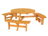 6-Person Outdoor Circular Wooden Picnic Table with 3 Built-In Benches, Outside Table and Bench Set 87268560