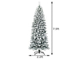 7.5ft Snow Flocked Pencil Christmas Tree - 641 Branch Tips, 350 Warm LED Lights, PVCMetal 44605687