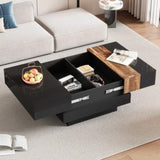 ON-TREND 31.4'' x 31.4'' Square Coffee Table with Sliding Tabletop, High Gloss Center Table with N721P180696B