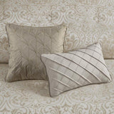 12 Piece Jacquard Comforter Set with Bed Sheets Khaki Cal King B03597187