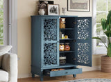 Rustic 55'' Tall Storage Cabinet with Drawer, Decorative 2-Door Carved Wood Accent Cabinet with W1445P376552