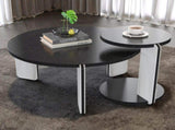 32.68" & 16.93" round coffee table end table sofa table side table set with black OAK veneer surface W2899P405894
