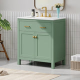 30-inch Bathroom Vanity with Ceramic Sink, Modern Green Single Bathroom Cabinet with 2 Doors and a WF324045AAF