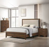 Brown Cherry Finish Fabric Upholstered Headboard Tufted Nailhead Trim 1pc Queen Size Panel Bed B011P173494