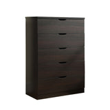 ZNTS Five drawer clothes and storage chest cabinet in red cocoa chocolate faux wood grain and metal B107P173224