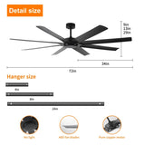 ZNTS 72 inch Ceiling Fans no Light with Remote Control, 8 Reversible Blade, Quiet DC Motor, Timer W2352P221668