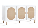 3-door standing cabinet with tall oval rattan top, made of particleboard and plastic rattan, 87304240