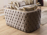 Naomi Button Tufted Loveseat with Velvet Fabric and Gold Accent in Taupe B00961116