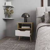 FM FURNITURE Prescott Valley Nightstand with Open Storage, Natural Oak and White B128P293870