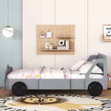 Full Size Car-Shaped Platform Bed with Wheels,Gray WF311753AAE