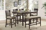 Dark Brown Finish Counter Height Chairs 2pc Set Vertical Slat-Back Design Lenin-like Fabric Padded B01151375